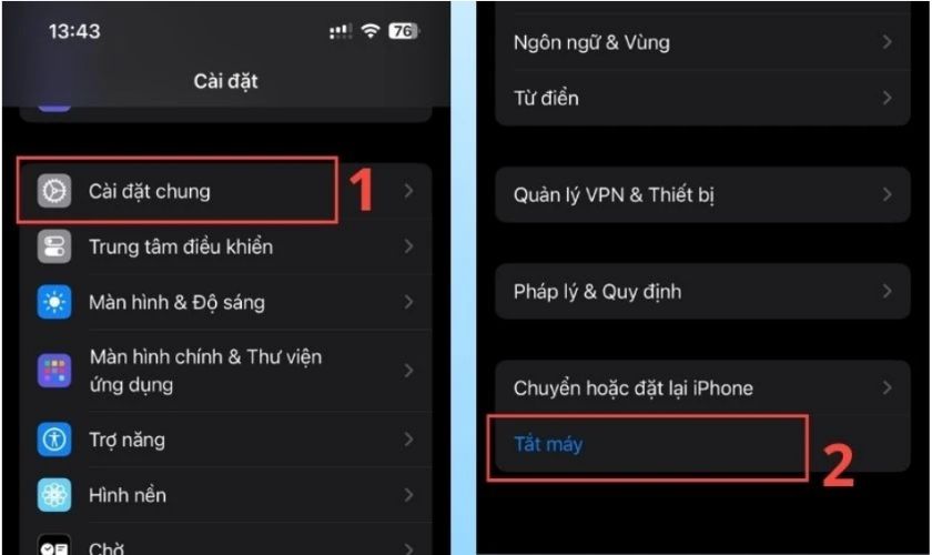 Tắt nguồn iPhone 12 trong Cài đặt