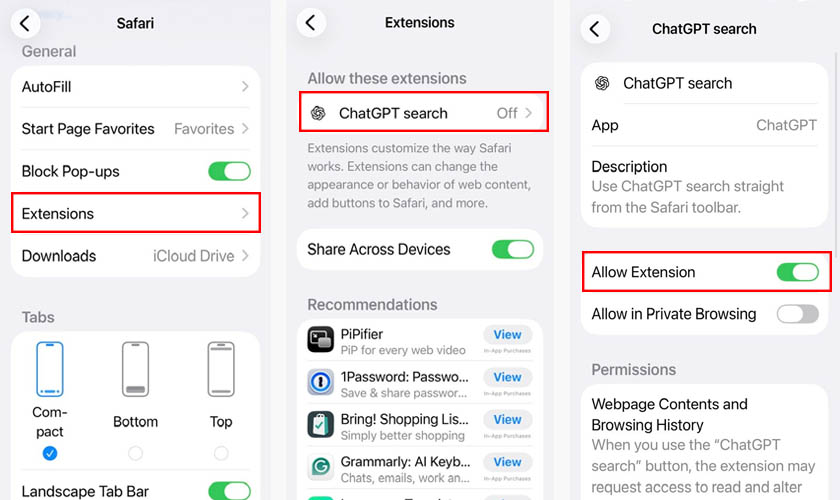 Kích hoạt Extension trên Safari