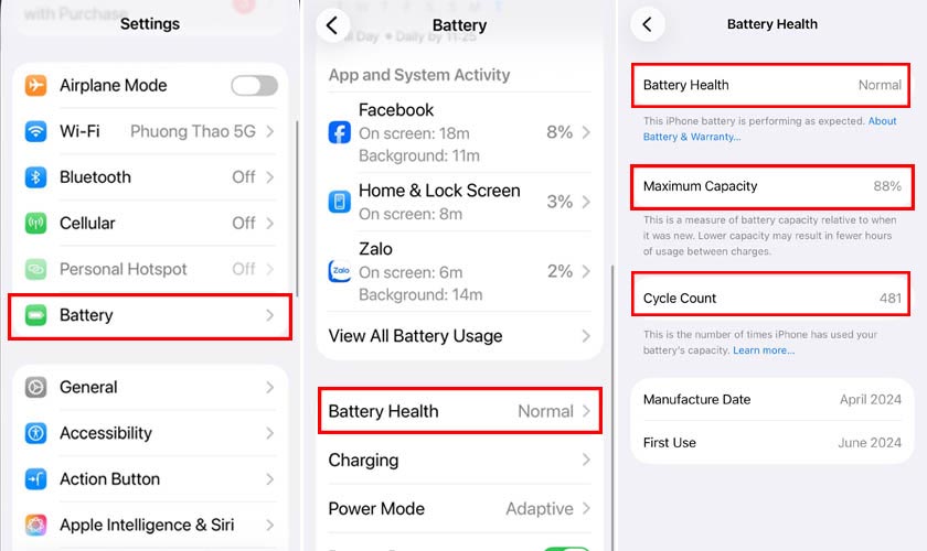Kiểm tra trong mục Pin của iPhone 17