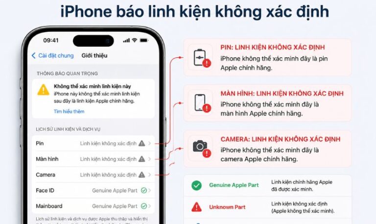 iPhone báo linh kiện không xác định là gì