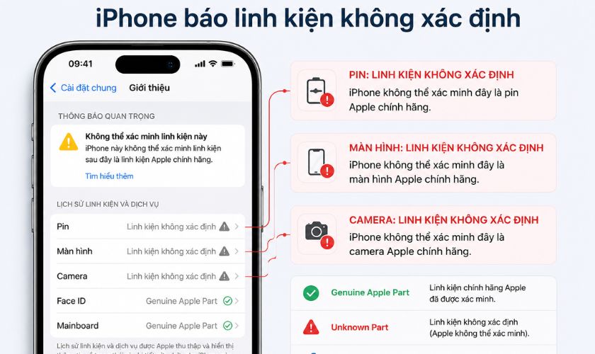 iPhone báo linh kiện không xác định là gì