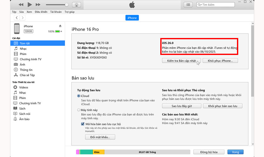 Kiểm tra iOS bằng iTunes