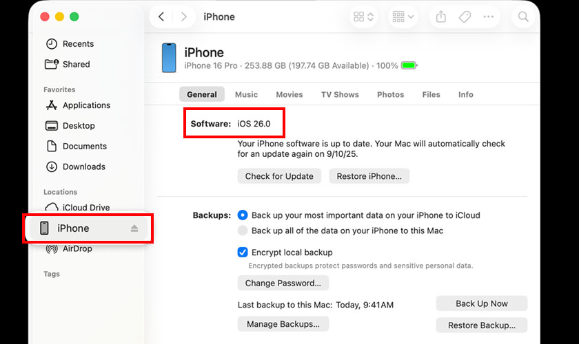 Kiểm tra phiên bản iOS bằng Finder