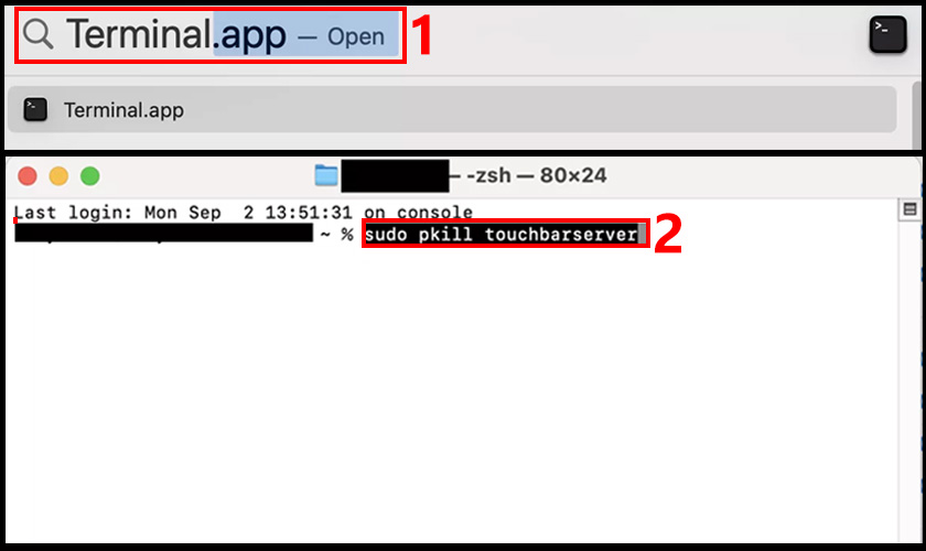 Khởi động lại tiến trình Touch Bar bằng Terminal