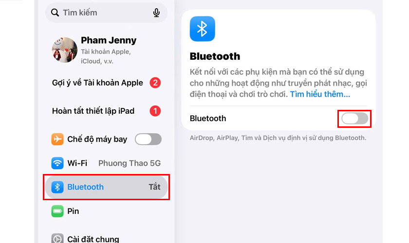 Tắt Bluetooth và ngắt kết nối AirPlay