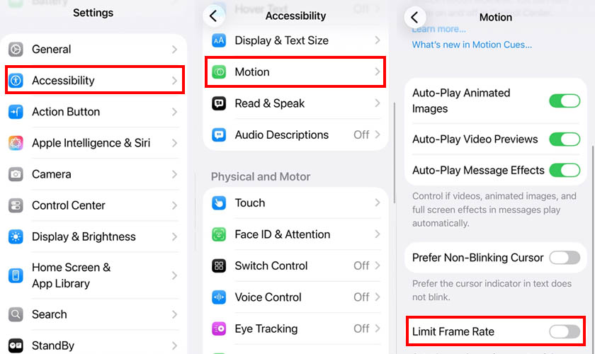 Kiểm tra và giới hạn tốc độ khung hình trên iPhone ProMotion